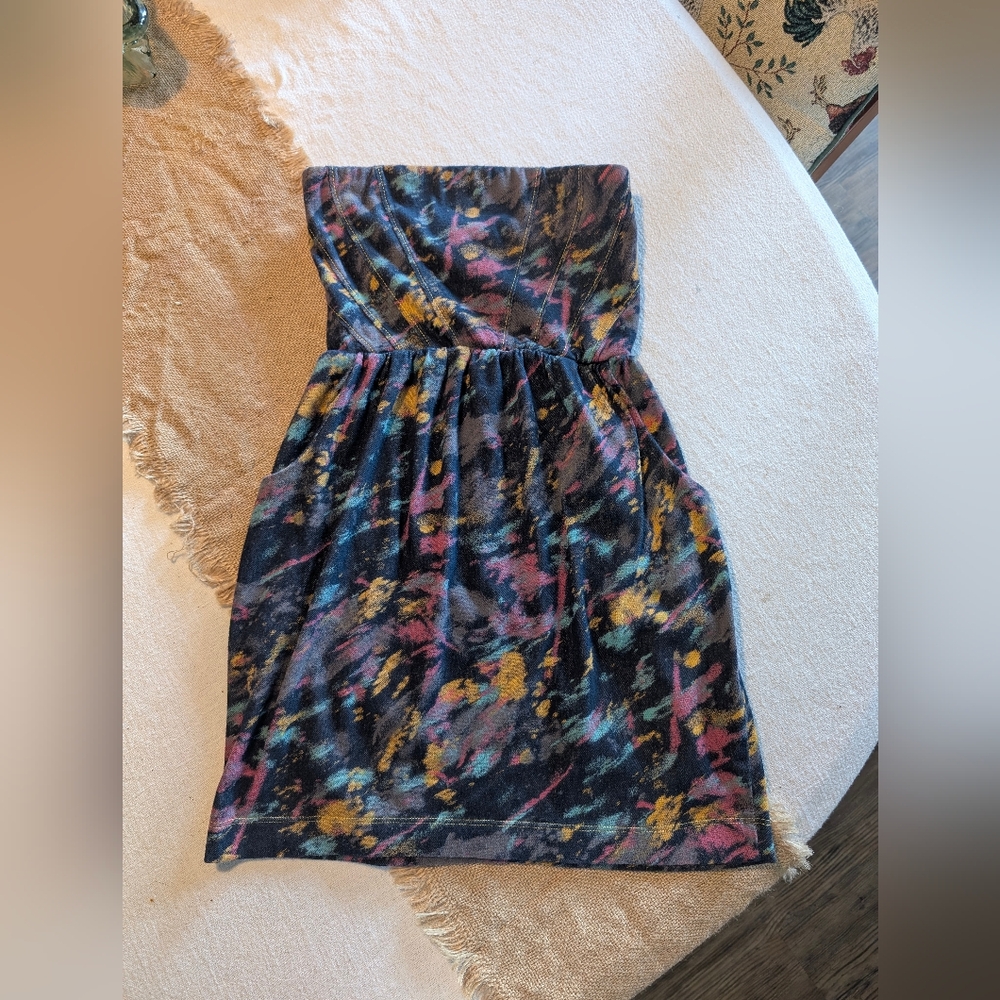 *BOGO FREE* Paulnkc Multicolor Strapless Tunic Top / Dress With Pockets Size S